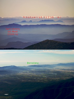 Views over the horizon from the experimental site at ~1700 meter altitude (up) West direction (bottom) South direction.